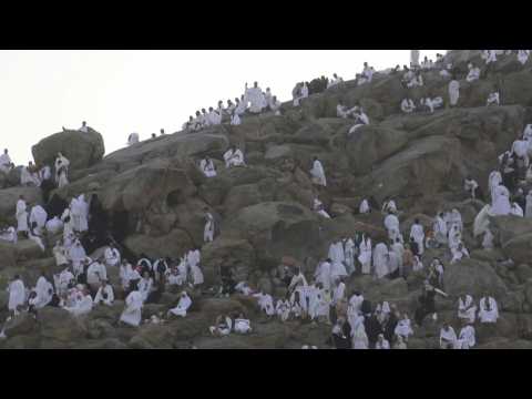 Pilgrims stand at top of Mount Arafat for hajj climax