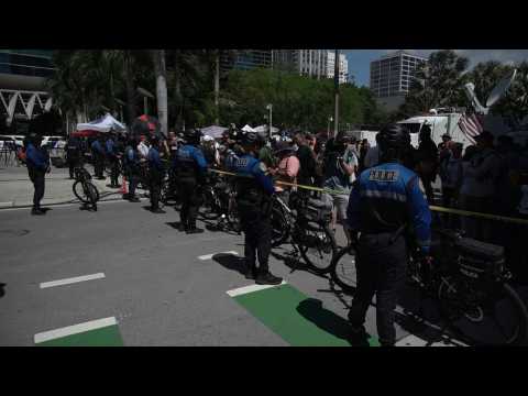 Police outside Miami courthouse where Trump due to surrender
