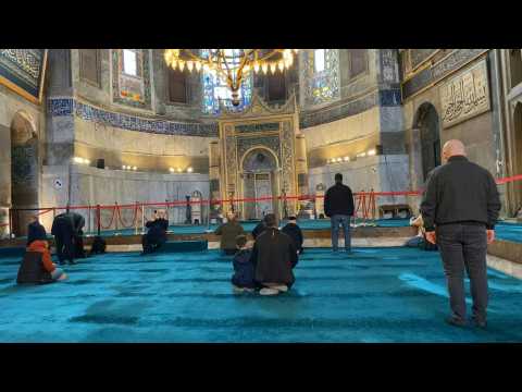 Muslims gather for prayer during Eid Al Fitr inside Blue Mosque