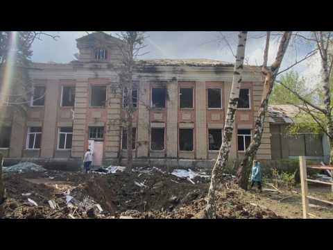 Russian strike on Ukrainian school leaves big crater in Kramatorsk