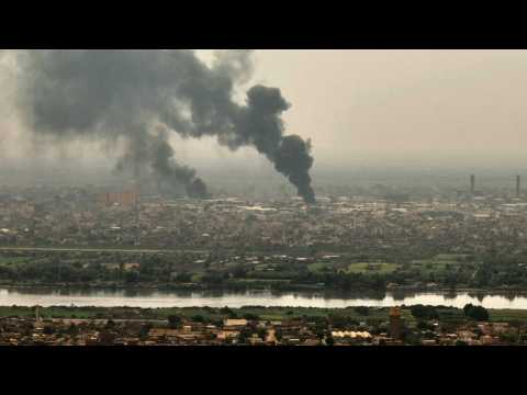 Aerial view of smoke billowing from Khartoum skyline