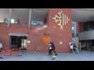 Toulouse : le collectif Dernière Rénovation asperge de peinture la façade de l'Hôtel de région