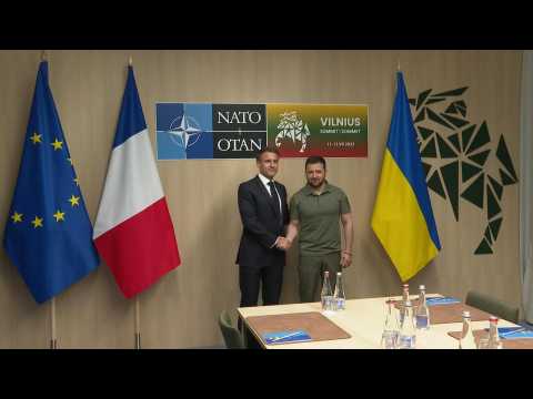 France's Macron and Ukraine's Zelensky arrive for a bilateral meeting at NATO Summit
