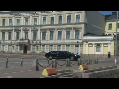 US president Joe Biden's convoy arrives at the presidential palace in Helsinki