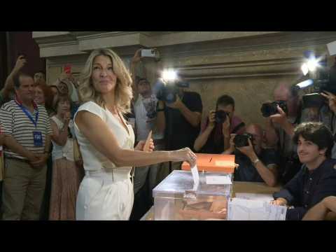 Spanish Third Deputy Prime Minister and Communist candidate Yolanda Diaz casts her vote