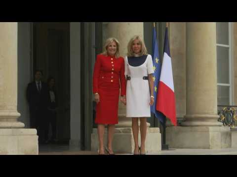 US First Lady Jill Biden welcomed to Élysée by Brigitte Macron