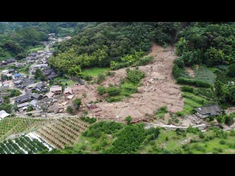 Aerial footage of landslide in southwest Japan triggered by heavy rains