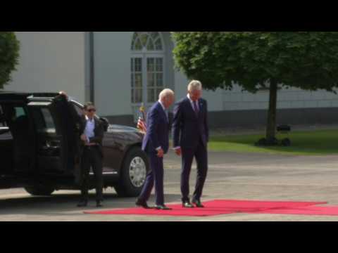 Lithuanian President Gitanas Nauseda greets US President Joe Biden at Presidential Palace