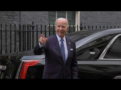 US President Biden leaves Downing Street