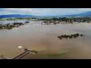 Aerial footage of flooded area in southwest Japan after heavy rains