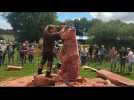 VIDÉO. Nicolas Dorange, sculpteur sur bois réalise un ours avec sa tronçonneuse, à Lizio