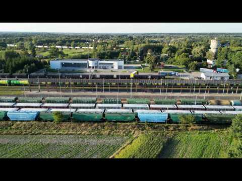Trains full of Ukrainian grain wait at Polish border