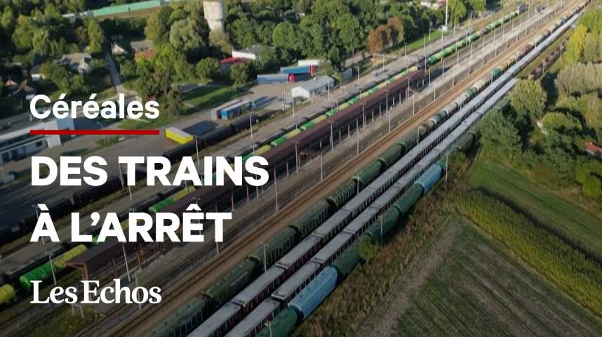 Illustration pour la vidéo Pourquoi des trains remplis de céréales ukrainiennes attendent à la frontière polonaise