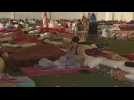 Morrocans displaced by the quake wake up in makeshift shelter in Marrakesh