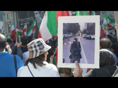 Iranian diaspora rally on anniversary of the death of Mahsa Amini