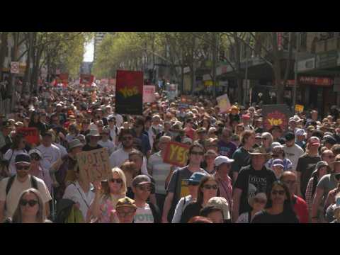 Indigenous rights supporters for referendum rally in Melbourne