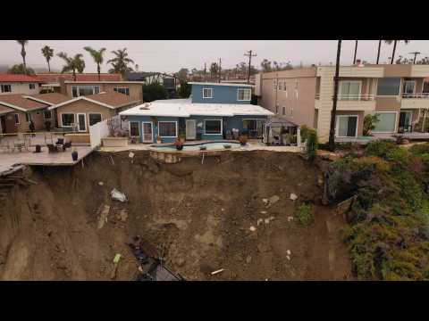 Aerial shots of landslide in Oceanside, California after a storm
