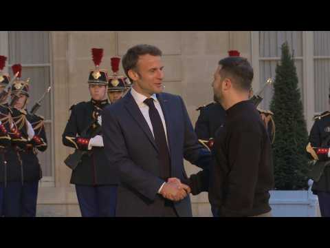 Volodymyr Zelensky welcomed by Emmanuel Macron at the Elysee Palace