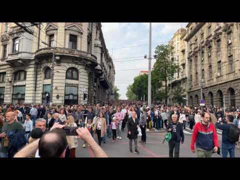 Serbian opposition holds rally in Belgrade after mass shootings