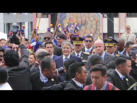 Ecuador president attends impeachment trial, protests outside Congress