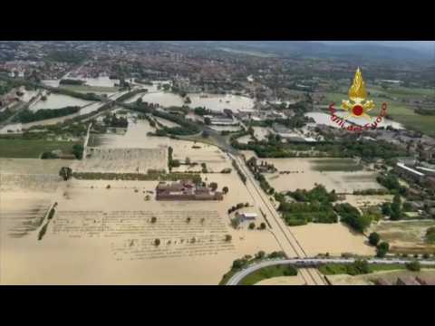 Flooded farmland, neighbourhoods, rivers in Italy’s Emilia Romagna region