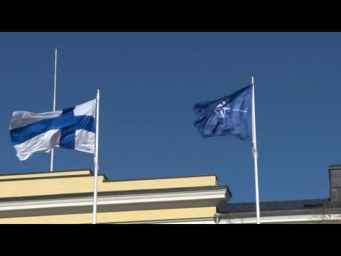 NATO flag flies outside Finnish foreign ministry as country joins alliance