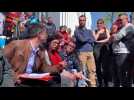 Buitoni : François Ruffin échange avec des salariés de Caudry manifestant devant le siège de Nestlé
