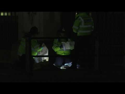 Policemen look for evidence outside Buckingham Palace following arrest
