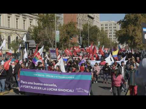 Chileans march in Santiago on Labour Day