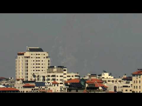 Smoke rises following rockets fired from Gaza Strip into Israel