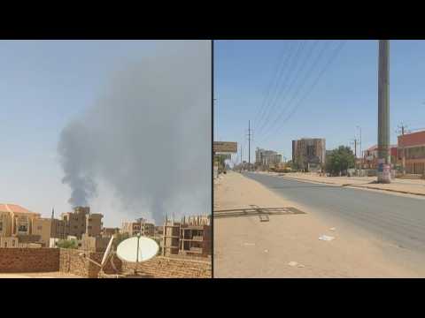 Deserted streets and smoke in Khartoum as Sudan fighting rages on