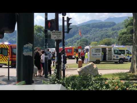 Rescuers arrive at site of Annecy knife attack in the French Alps