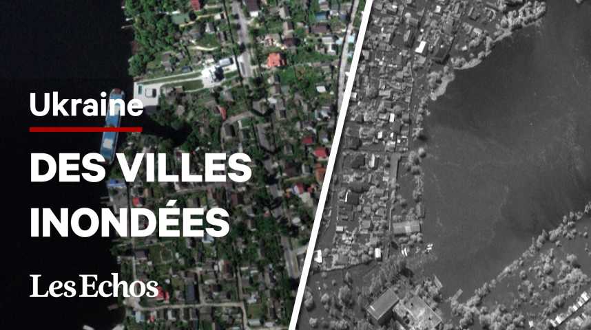 Illustration pour la vidéo Barrage en Ukraine : des images satellites avant et après l’explosion révèlent l’ampleur des dégâts