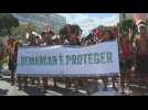 Indigenous Brazilians protest a proposed law that limits their lands