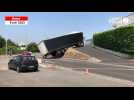 VIDÉO. Un camion en fâcheuse posture après avoir glissé d'un talus, à Brest