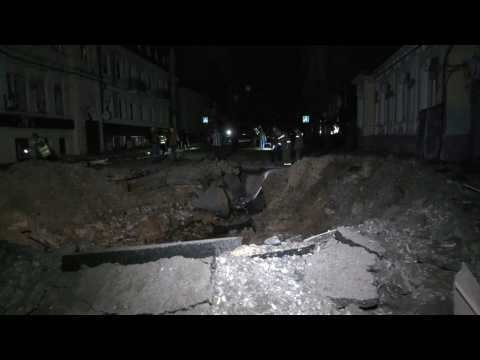 Large crater left by Russian missile strike in Kharkiv overnight