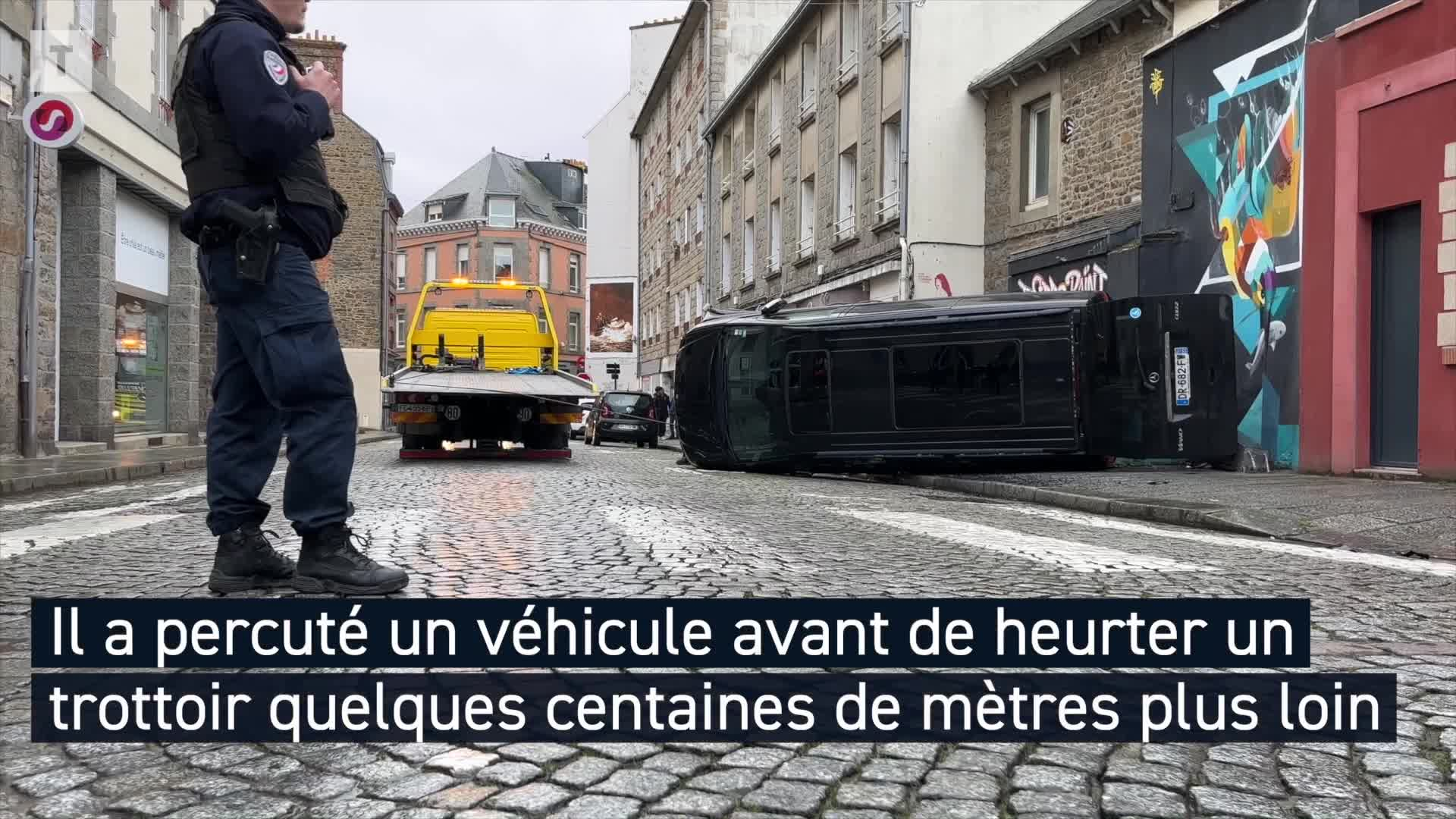 À Saint-Brieuc, spectaculaire accident  dans le centre-ville (Le Télégramme)