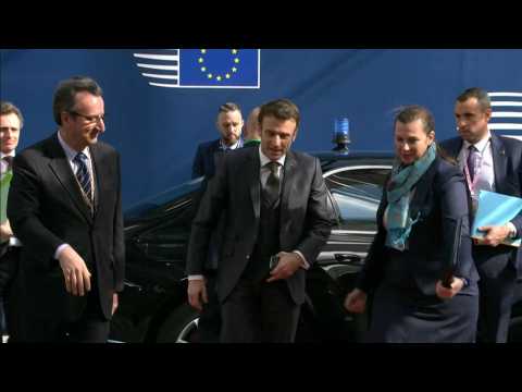 French President Emmanuel Macron arrives at EU Council summit