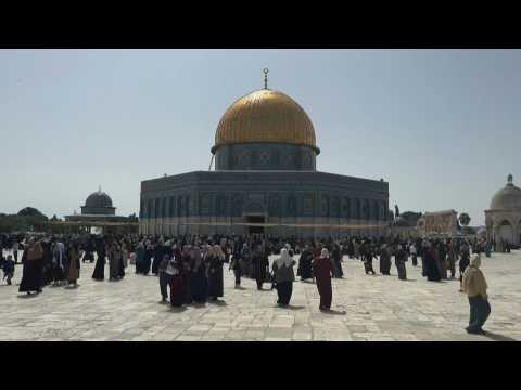 Palestinian worshippers at Al-Aqsa compound for first Friday prayers of Ramadan