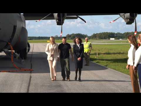 Ukrainian President Volodymyr Zelensky lands at an air force base in southern Denmark