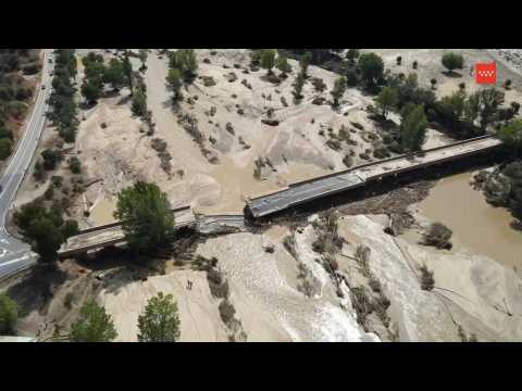 Spain: aerial shots of bridge destroyed by torrential rains