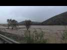 Floodwater overflows road entering city of Volos