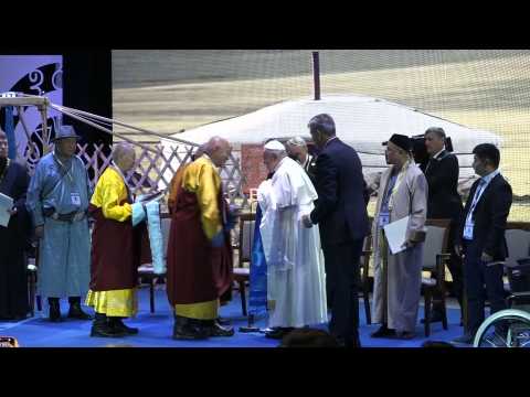 Pope Francis attends interfaith meeting during Mongolia trip