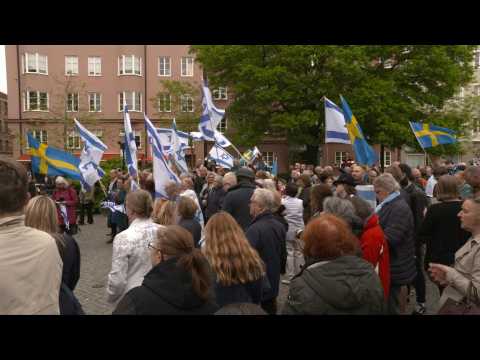 Pro-Israel demonstrators gather in Malmo as country's Eurovision entry takes to stage