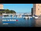 Des bateaux quittent le Vieux-Port de Marseille en direction du Belem