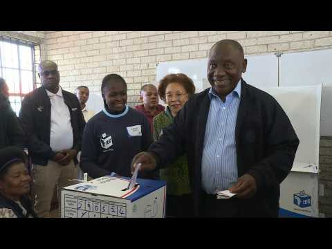 South Africa president Ramaphosa votes in general elections in Soweto