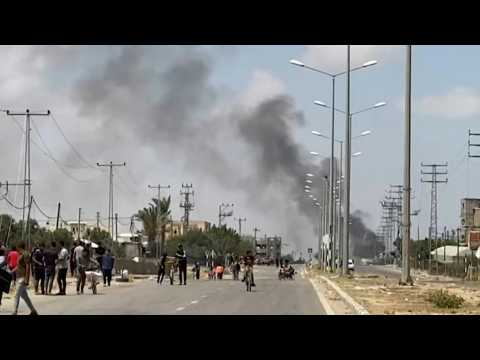 Smoke rises in Rafah, seen from Khan Yunis