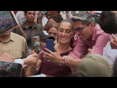 Mexican presidential candidate Claudia Sheinbaum greets supporters at finally rally