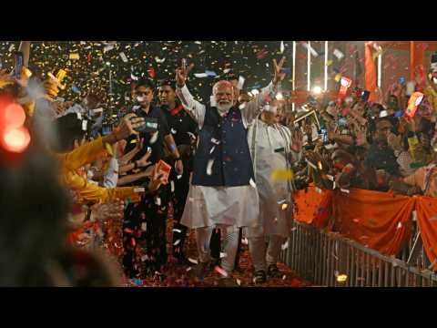 India's Modi greets public after claiming third election victory