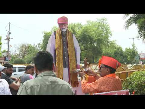 India: BJP supporters gather outside party headquarters